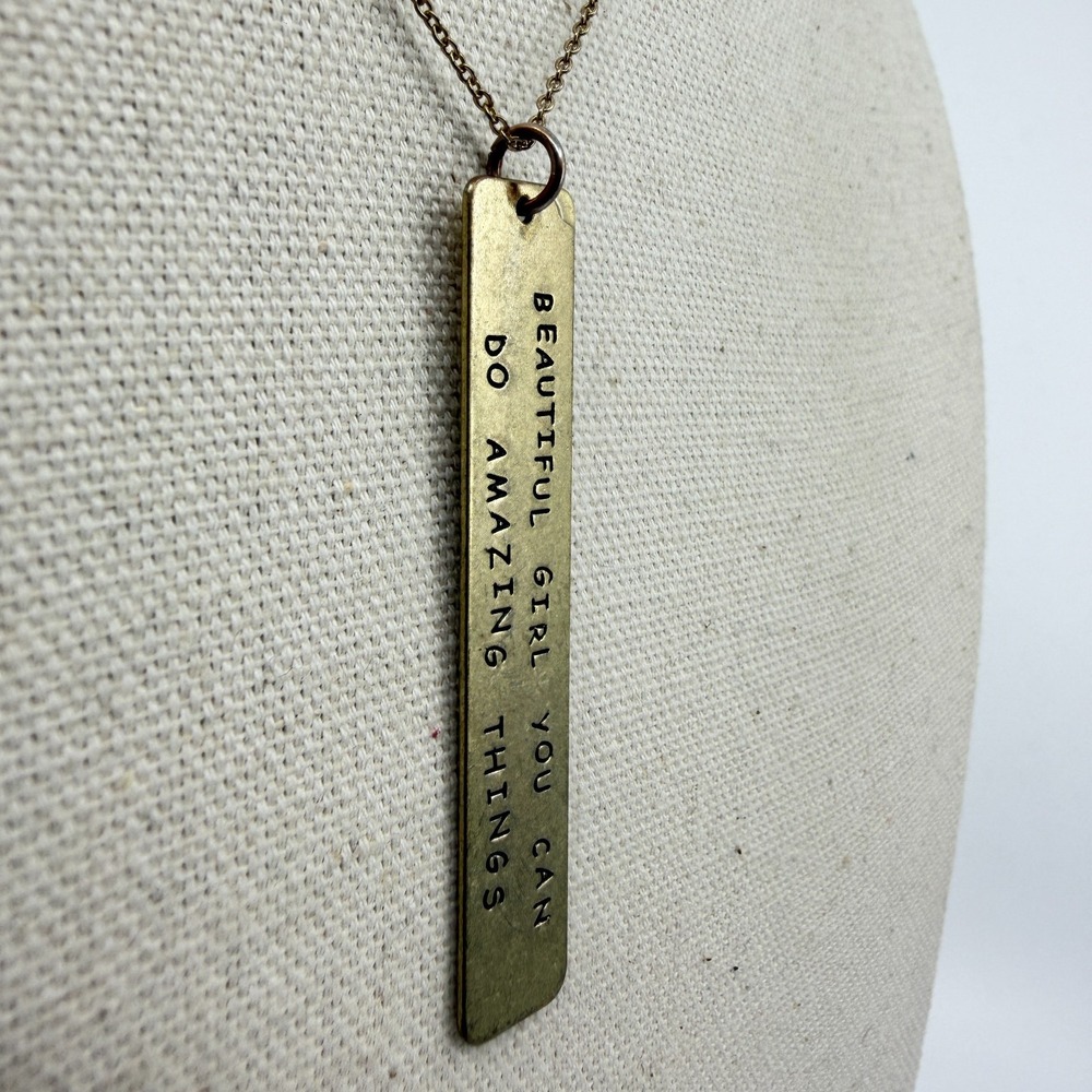 Inspiring Bar Necklace Beautiful Girl You Can Do Amazing Things Gold Tone Gift